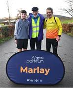 1 February 2025; Parkrun founder Paul Sinton-Hewitt with participants at the Marlay Park parkrun at Marlay Park in Dublin where Vhi hosted a special event to welcome parkrun founder Paul Sinton-Hewitt. Vhi ambassador and Olympian David Gillick was on hand to deliver a warm-up for all participants. parkrun in partnership with Vhi support local communities in organising free, weekly, timed 5km runs every Saturday at 9.30am. To register for a parkrun near you visit www.parkrun.ie. Photo by David Fitzgerald/Sportsfile