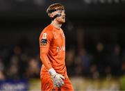 31 January 2025; Dundalk goalkeeper Enda Minogue, wearing a protective facemask, during the Jim Malone Cup match between Dundalk and Drogheda United at Oriel Park in Dundalk, Louth. Photo by Piaras Ó Mídheach/Sportsfile
