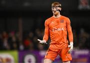 31 January 2025; Dundalk goalkeeper Enda Minogue, wearing a protective facemask, during the Jim Malone Cup match between Dundalk and Drogheda United at Oriel Park in Dundalk, Louth. Photo by Piaras Ó Mídheach/Sportsfile
