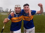 1 February 2025; Thurles CBS players from left, Robbie Ryan and David Costigan celebrate after winning the Dr Harty Cup final match between Thurles CBS and St Flannans Ennis at Mallow GAA Complex in Cork. Photo by John Sheridan/Sportsfile