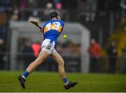 1 February 2025; Jack Hayes of Thurles CBS shoots to score his sides only goal during the Dr Harty Cup final match between Thurles CBS and St Flannans Ennis at Mallow GAA Complex in Cork.  Photo by John Sheridan/Sportsfile