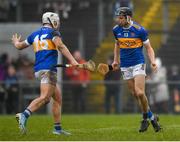 1 February 2025; Jack Hayes of Thurles CBS, right celebrates with his teammate Robbie Ryan after scoring his sides only goal in the Dr Harty Cup final match between Thurles CBS and St Flannans Ennis at Mallow GAA Complex in Cork.  Photo by John Sheridan/Sportsfile
