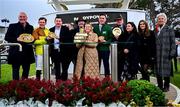 1 February 2025; Jockey Paul Townend and trainer Willie Mullins with winning connections after they won The Paddy Power Irish Gold Cup during day one of the Dublin Racing Festival at Leopardstown Racecourse in Dublin. Photo by Shauna Clinton/Sportsfile