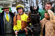 1 February 2025; Galopin Des Champs, centre, with jockey Paul Townend and winning connections after they won The Paddy Power Irish Gold Cup during day one of the Dublin Racing Festival at Leopardstown Racecourse in Dublin. Photo by Shauna Clinton/Sportsfile