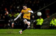 1 February 2025; Tyrone goalkeeper Niall Morgan kicks to miss a free during the Allianz Football League Division 1 match between Armagh and Tyrone at BOX-IT Athletic Grounds in Armagh. Photo by Ben McShane/Sportsfile