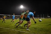1 February 2025; James Madden of Dublin in action against Hugh McFadden of Donegal during the Allianz Football League Division 1 match between Donegal and Dublin at MacCumhaill Park in Ballybofey, Donegal. Photo by Stephen McCarthy/Sportsfile
