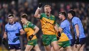 1 February 2025; Oisín Gallen of Donegal celebrates a late second half score during the Allianz Football League Division 1 match between Donegal and Dublin at MacCumhaill Park in Ballybofey, Donegal. Photo by Stephen McCarthy/Sportsfile