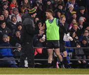 1 February 2025; Donegal manager Jim McGuinness and goalkeeper Shaun Patton during the Allianz Football League Division 1 match between Donegal and Dublin at MacCumhaill Park in Ballybofey, Donegal. Photo by Stephen McCarthy/Sportsfile