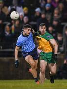 1 February 2025; Patrick McBrearty of Donegal and Theo Clancy of Dublin during the Allianz Football League Division 1 match between Donegal and Dublin at MacCumhaill Park in Ballybofey, Donegal. Photo by Stephen McCarthy/Sportsfile