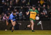1 February 2025; Patrick McBrearty of Donegal and Theo Clancy of Dublin during the Allianz Football League Division 1 match between Donegal and Dublin at MacCumhaill Park in Ballybofey, Donegal. Photo by Stephen McCarthy/Sportsfile