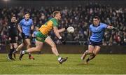 1 February 2025; Oisín Gallen of Donegal and Brian Howard of Dublin during the Allianz Football League Division 1 match between Donegal and Dublin at MacCumhaill Park in Ballybofey, Donegal. Photo by Stephen McCarthy/Sportsfile