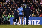 1 February 2025; James Madden of Dublin leaves the pitch after picking up an inury during the Allianz Football League Division 1 match between Donegal and Dublin at MacCumhaill Park in Ballybofey, Donegal. Photo by Stephen McCarthy/Sportsfile