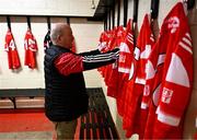 2 February 2025; Louth kitman Tony Reynolds makes the final preperations in the dressing room before the Allianz Football League Division 2 match between Louth and Roscommon at Integral GAA Grounds in Drogheda, Louth. Photo by Ben McShane/Sportsfile