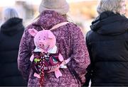 2 February 2025; The bag of a Galway supporter as she heads to the stadium before the Allianz Football League Division 1 match between Mayo and Galway at Hastings Insurance MacHale Park in Castlebar, Mayo. Photo by Piaras Ó Mídheach/Sportsfile
