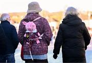 2 February 2025; The bag of a Galway supporter as she heads to the stadium before the Allianz Football League Division 1 match between Mayo and Galway at Hastings Insurance MacHale Park in Castlebar, Mayo. Photo by Piaras Ó Mídheach/Sportsfile
