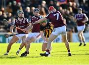 2 February 2025; Martin Keoghan of Kilkenny in action against TJ Brennan of Galway during the Allianz Hurling League Division 1A match between Kilkenny and Galway at UPMC Nowlan Park in Kilkenny. Photo by David Fitzgerald/Sportsfile