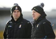 2 February 2025; TJ Reid, right, and Fionán Mackessy of Kilkenny before the Allianz Hurling League Division 1A match between Kilkenny and Galway at UPMC Nowlan Park in Kilkenny. Photo by David Fitzgerald/Sportsfile