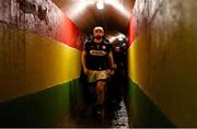 2 February 2025; Carlow goalkeeper Brian Tracey leads his team out before the Allianz Hurling League Division 1B match between Carlow and Waterford at Netwatch Cullen Park in Carlow. Photo by Stephen Marken/Sportsfile