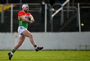 2 February 2025; Chris Nolan of Carlow scores his side's first goal during the Allianz Hurling League Division 1B match between Carlow and Waterford at Netwatch Cullen Park in Carlow. Photo by Stephen Marken/Sportsfile