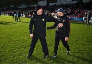 2 February 2025; Kerry manager Jack O'Connor and Derry manager Paddy Tally after the Allianz Football League Division 1 match between Derry and Kerry at Celtic Park in Derry. Photo by Stephen McCarthy/Sportsfile