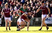 2 February 2025; Seán Fitzgerald of Galway in action against Matthew Ruane of Mayo during the Allianz Football League Division 1 match between Mayo and Galway at Hastings Insurance MacHale Park in Castlebar, Mayo. Photo by Piaras Ó Mídheach/Sportsfile