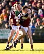 2 February 2025; Seán Fitzgerald of Galway in action against Matthew Ruane of Mayo during the Allianz Football League Division 1 match between Mayo and Galway at Hastings Insurance MacHale Park in Castlebar, Mayo. Photo by Piaras Ó Mídheach/Sportsfile