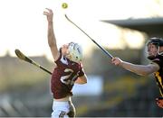 2 February 2025; Declan McLoughlin of Galway in action against David Blanchfield of Kilkenny during the Allianz Hurling League Division 1A match between Kilkenny and Galway at UPMC Nowlan Park in Kilkenny. Photo by David Fitzgerald/Sportsfile