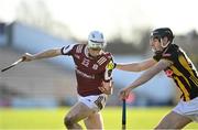 2 February 2025; Declan McLoughlin of Galway in action against David Blanchfield of Kilkenny during the Allianz Hurling League Division 1A match between Kilkenny and Galway at UPMC Nowlan Park in Kilkenny. Photo by David Fitzgerald/Sportsfile