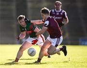 2 February 2025; Ryan O'Donoghue of Mayo in action against Johnny McGrath of Galway during the Allianz Football League Division 1 match between Mayo and Galway at Hastings Insurance MacHale Park in Castlebar, Mayo. Photo by Piaras Ó Mídheach/Sportsfile