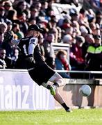 2 February 2025; Galway goalkeeper Connor Gleeson takes a sideline kick during the Allianz Football League Division 1 match between Mayo and Galway at Hastings Insurance MacHale Park in Castlebar, Mayo. Photo by Piaras Ó Mídheach/Sportsfile