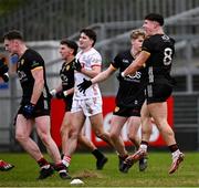 2 February 2025; Daniel Guinness of Down, right, celebrates at the final whistle of the Allianz Football League Division 2 match between Down and Cork at Páirc Esler in Newry, Down. Photo by Ramsey Cardy/Sportsfile