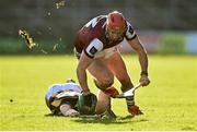2 February 2025; Conor Whelan of Galway in action against Martin Keoghan of Kilkenny during the Allianz Hurling League Division 1A match between Kilkenny and Galway at UPMC Nowlan Park in Kilkenny. Photo by David Fitzgerald/Sportsfile