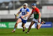 2 February 2025; Padraig Fitzgerald of Waterford in action against Ciaran Whelan of Carlow during the Allianz Hurling League Division 1B match between Carlow and Waterford at Netwatch Cullen Park in Carlow. Photo by Stephen Marken/Sportsfile