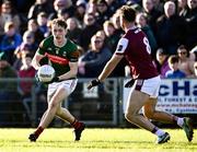 2 February 2025; Donnacha McHugh of Mayo in action against Paul Conroy of Galway during the Allianz Football League Division 1 match between Mayo and Galway at Hastings Insurance MacHale Park in Castlebar, Mayo. Photo by Piaras Ó Mídheach/Sportsfile