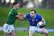 2 February 2025; Cormac McKeogh of Cavan in action against Ciarán Caulfield of Meath during the Allianz Football League Division 2 match between Meath and Cavan at Páirc Tailteann in Navan, Meath. Photo by Tyler Miller/Sportsfile