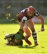 2 February 2025; Conor Whelan of Galway in action against Martin Keoghan of Kilkenny during the Allianz Hurling League Division 1A match between Kilkenny and Galway at UPMC Nowlan Park in Kilkenny. Photo by David Fitzgerald/Sportsfile