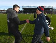 2 February 2025; Galway manager Micheál Donoghue, right,  and Kilkenny manager Derek Lyng shake hands after the Allianz Hurling League Division 1A match between Kilkenny and Galway at UPMC Nowlan Park in Kilkenny. Photo by David Fitzgerald/Sportsfile