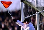 2 February 2025; Umpire Martin Sheridan waves the orange flag, after a two-point score from Paul Towey of Mayo during the Allianz Football League Division 1 match between Mayo and Galway at Hastings Insurance MacHale Park in Castlebar, Mayo. Photo by Piaras Ó Mídheach/Sportsfile