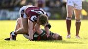2 February 2025; Sam O'Neill of Galway and Stephen Coen of Mayo tussle off the ball, before both were shown the yellow card by referee Noel Mooney, during the Allianz Football League Division 1 match between Mayo and Galway at Hastings Insurance MacHale Park in Castlebar, Mayo. Photo by Piaras Ó Mídheach/Sportsfile