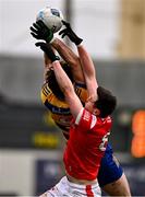 2 February 2025; Tommy Durnin of Louth and Keith Doyle of Roscommon contest a high ball during the Allianz Football League Division 2 match between Louth and Roscommon at Integral GAA Grounds in Drogheda, Louth. Photo by Ben McShane/Sportsfile