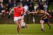 2 February 2025; Dermot Campbell of Louth in action against Ciarain Murtagh of Roscommon the Allianz Football League Division 2 match between Louth and Roscommon at Integral GAA Grounds in Drogheda, Louth. Photo by Ben McShane/Sportsfile