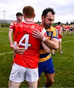 2 February 2025; Donie Smith of Roscommon with Donal McKenny of Louth after the Allianz Football League Division 2 match between Louth and Roscommon at Integral GAA Grounds in Drogheda, Louth. Photo by Ben McShane/Sportsfile