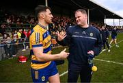 2 February 2025; Roscommon manager Davy Burke with Diarmuid Murtagh of Roscommon after their side's victory in the Allianz Football League Division 2 match between Louth and Roscommon at Integral GAA Grounds in Drogheda, Louth. Photo by Ben McShane/Sportsfile