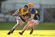 2 February 2025; David Codd of Wexford is tackled by Andrew Ormond of Tipperary during the Allianz Hurling League Division 1A match between Tipperary and Wexford at FBD Semple Stadium in Thurles, Tipperary. Photo by Brendan Moran/Sportsfile