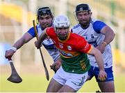 2 February 2025; Donagh Murphy of Carlow in action against Charlie Treen, left, and Ian Kenny of Waterford during the Allianz Hurling League Division 1B match between Carlow and Waterford at Netwatch Cullen Park in Carlow. Photo by Stephen Marken/Sportsfile
