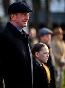 2 February 2025; Trainer Gavin Cromwell in the parade ring, alongside his daughter Sophie, after he sent out Visionarian to win The O`Driscolls Irish Whiskey Leopardstown Handicap Steeplechase during day two of the Dublin Racing Festival at Leopardstown Racecourse in Dublin. Photo by Shauna Clinton/Sportsfile