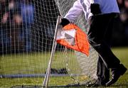 2 February 2025; Umpire Martin Sheridan goes for the white flag during the Allianz Football League Division 1 match between Mayo and Galway at Hastings Insurance MacHale Park in Castlebar, Mayo. Photo by Piaras Ó Mídheach/Sportsfile