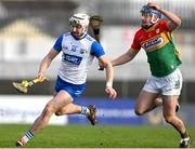 2 February 2025; Padraig Fitzgerald of Waterford in action against Ciaran Whelan of Carlow during the Allianz Hurling League Division 1B match between Carlow and Waterford at Netwatch Cullen Park in Carlow. Photo by Stephen Marken/Sportsfile