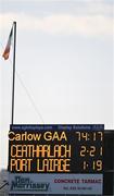 2 February 2025; A general view of the scoreboard at full tim in the Allianz Hurling League Division 1B match between Carlow and Waterford at Netwatch Cullen Park in Carlow. Photo by Stephen Marken/Sportsfile