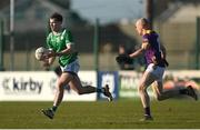 2 February 2025; Fiachra Cotter of Limerick in action against Kevin O'Grady of Wexford during the Allianz Football League Division 4 match between Limerick and Wexford at Mick Neville Park in Rathkeale, Limerick. Photo by Tom Beary/Sportsfile